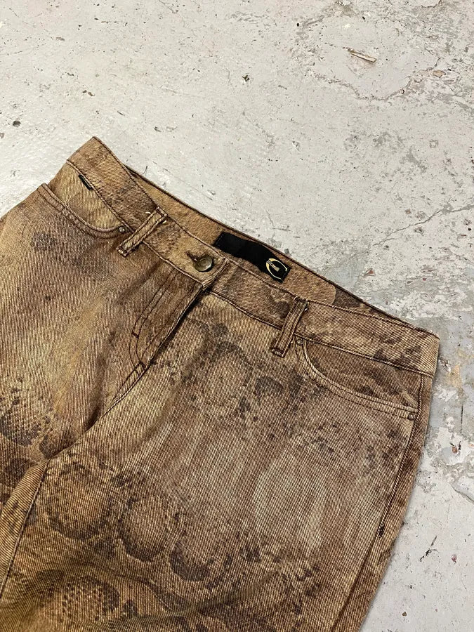 2000s Cavalli Brown Python Effect Pants QwAtzNR 5