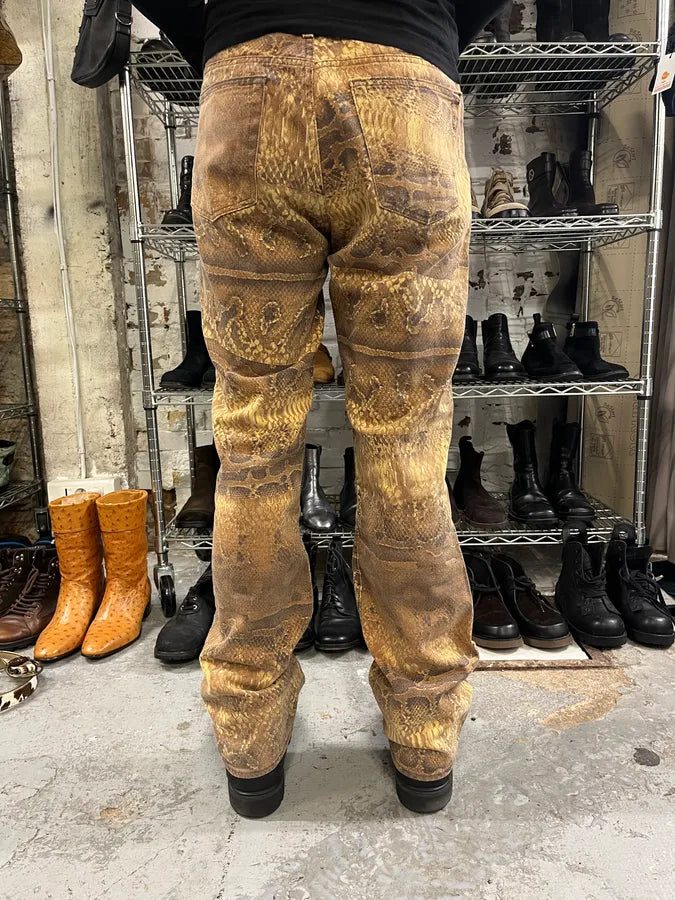 2001 Cavalli Brown Python Effect Pants WsCZUkH 3