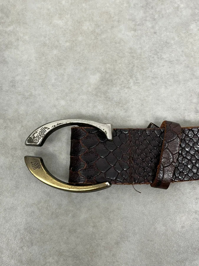 2000s Cavalli Brown Python Embossed Leather Belt GbVNXue 3
