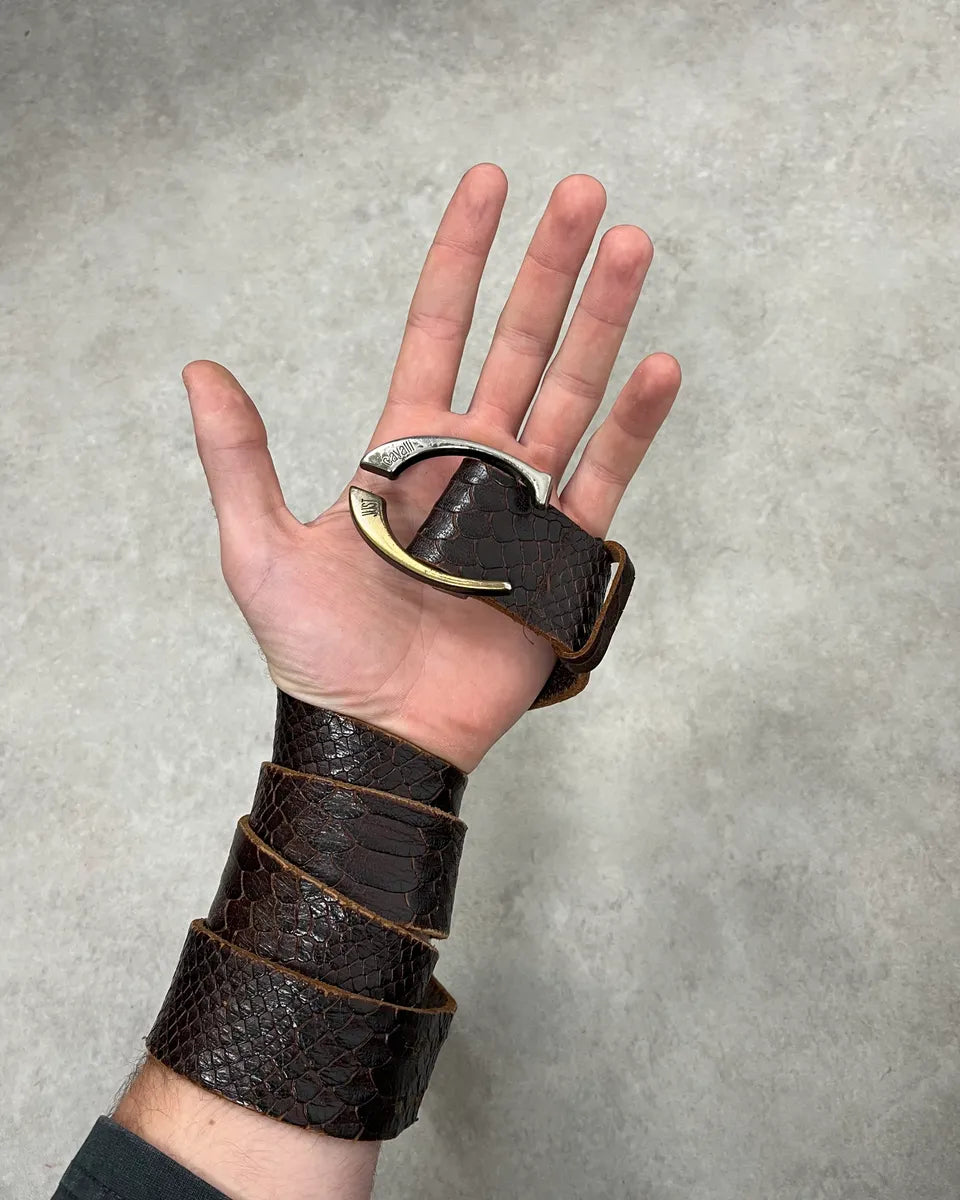 2000s Cavalli Brown Python Embossed Leather Belt GbVNXue 0