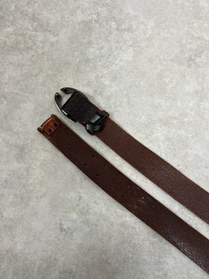 2000s Cavalli Brown Python Embossed Leather Belt GbVNXue 5