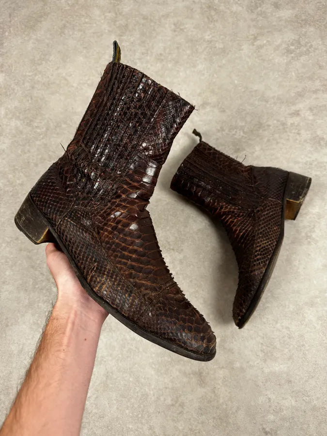 2000s Cavalli Brown Python Leather Boots RNbNUXh 0