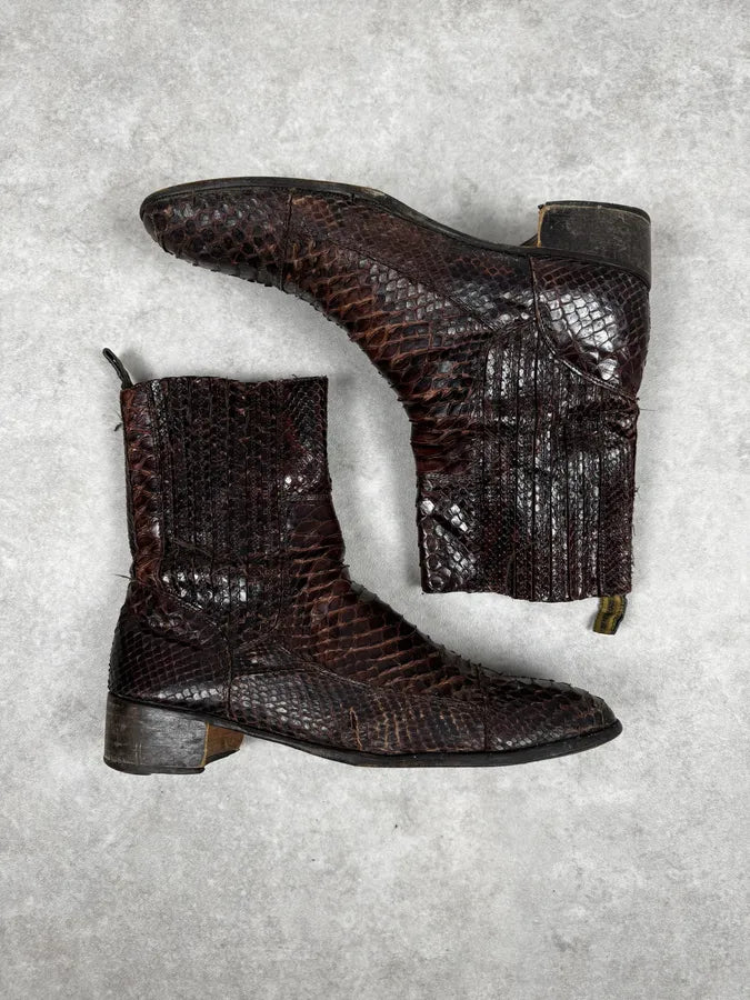 2000s Cavalli Brown Python Leather Boots RNbNUXh 2