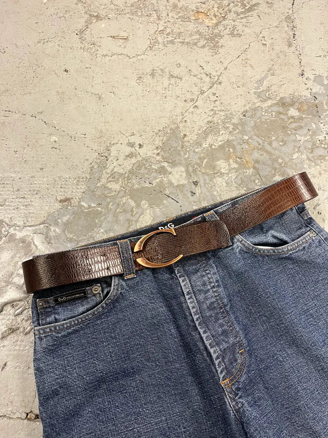 2000s Cavalli Brown Snake Effect Leather Belt AeBLhfx 0