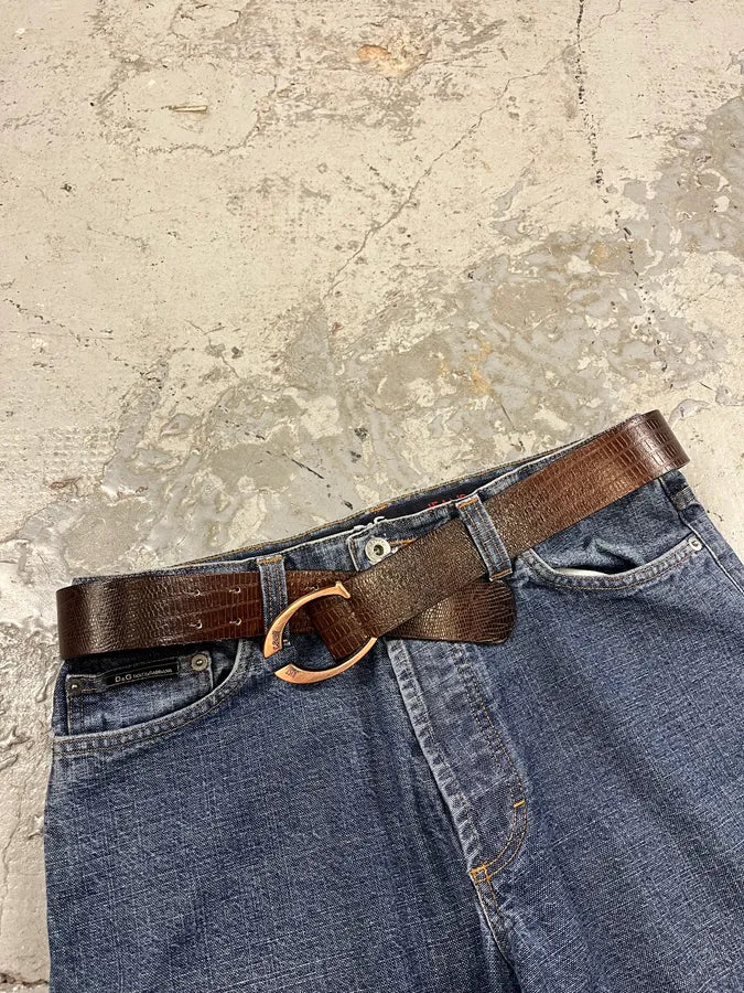 2000s Cavalli Brown Snake Effect Leather Belt AeBLhfx 2