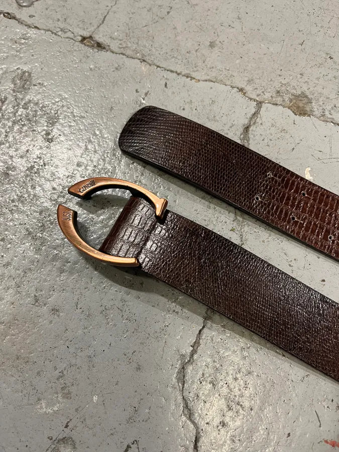 2000s Cavalli Brown Snake Effect Leather Belt AeBLhfx 3