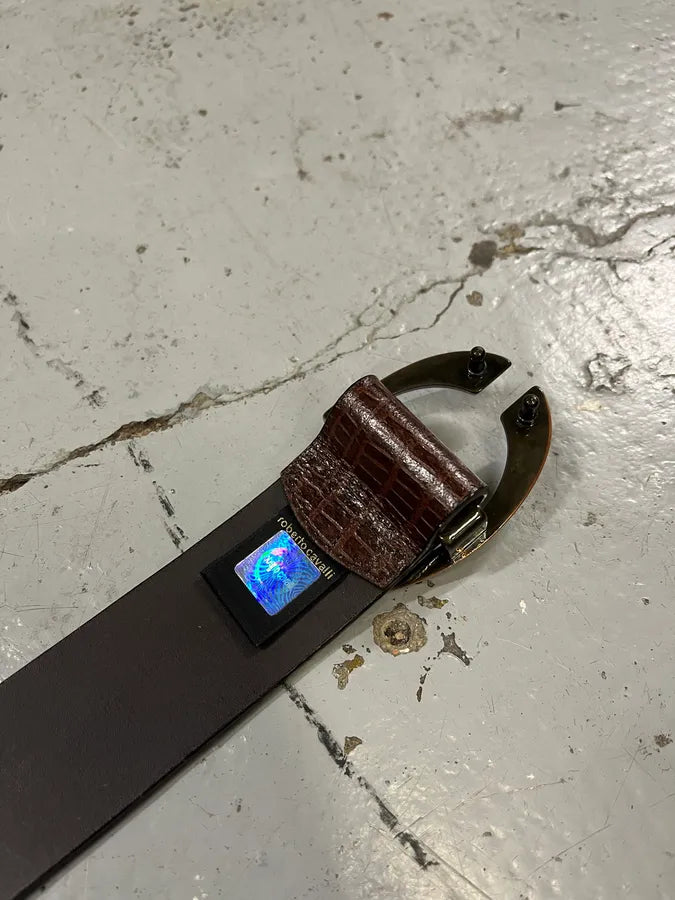 2000s Cavalli Brown Snake Effect Leather Belt AeBLhfx 6