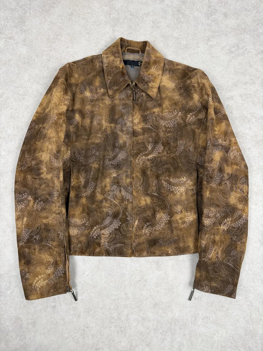 2000s Cavalli Brown Spiritual Dragon Faded Leather Premium Jacket qknsCpO 0