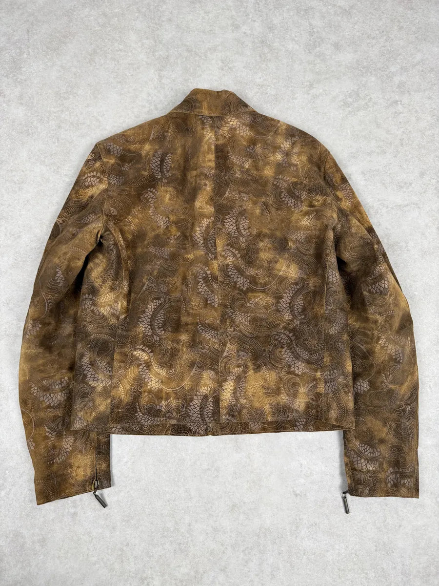 2000s Cavalli Brown Spiritual Dragon Faded Leather Premium Jacket qknsCpO 1