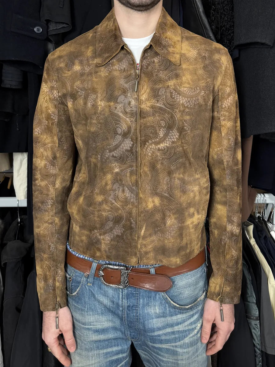 2000s Cavalli Brown Spiritual Dragon Faded Leather Premium Jacket qknsCpO 2