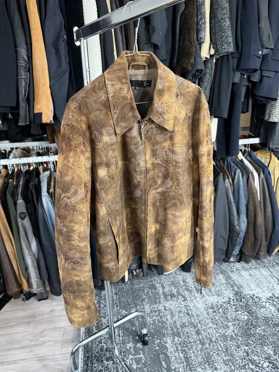 2000s Cavalli Brown Spiritual Dragon Faded Leather Premium Jacket qknsCpO 4