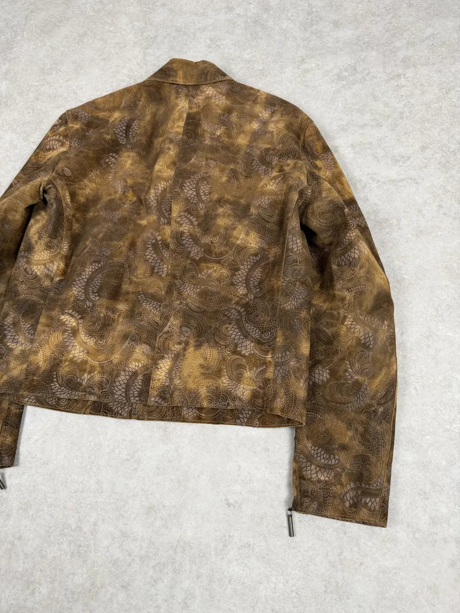 2000s Cavalli Brown Spiritual Dragon Faded Leather Premium Jacket qknsCpO 5