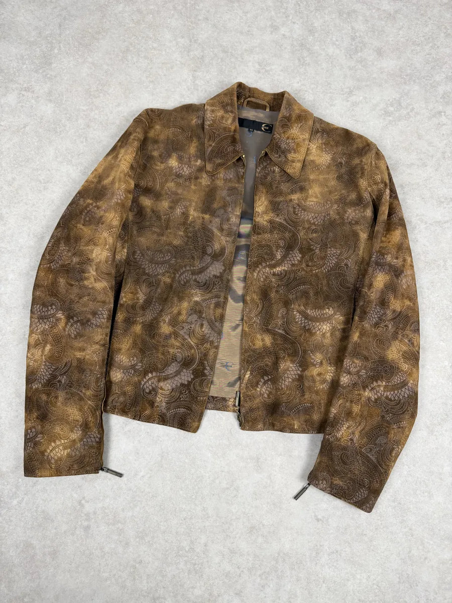 2000s Cavalli Brown Spiritual Dragon Faded Leather Premium Jacket qknsCpO 6