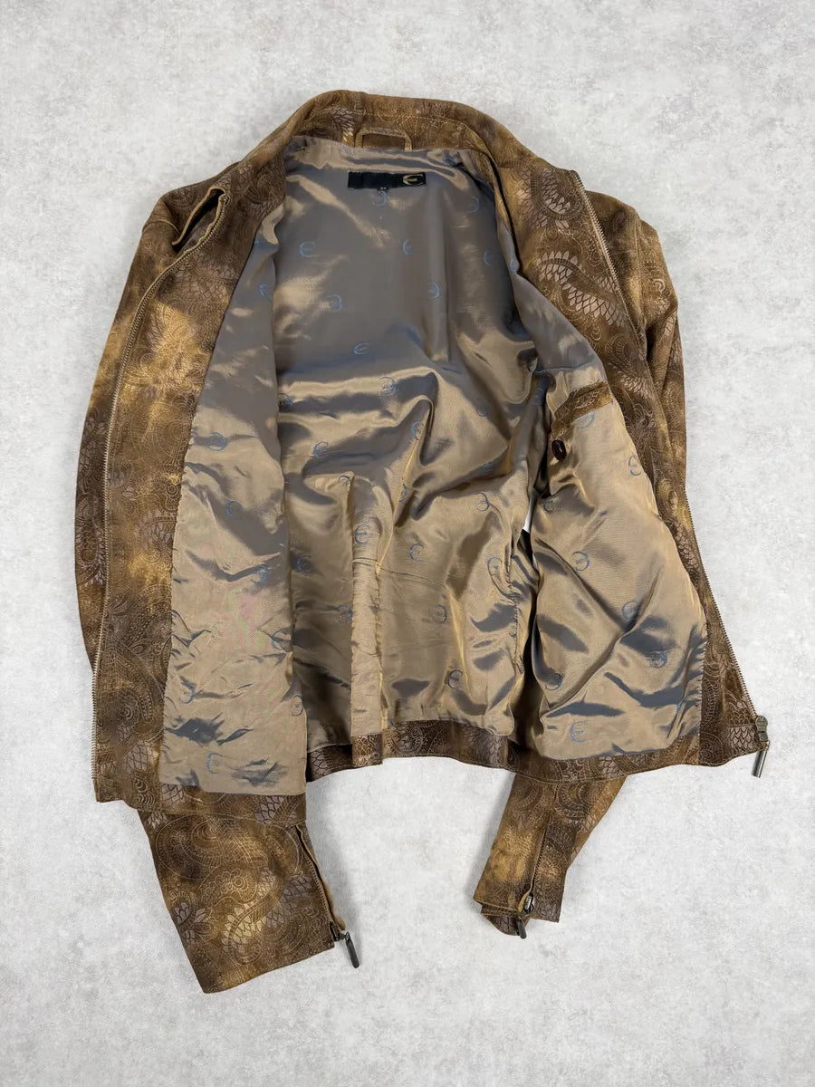 2000s Cavalli Brown Spiritual Dragon Faded Leather Premium Jacket qknsCpO 7