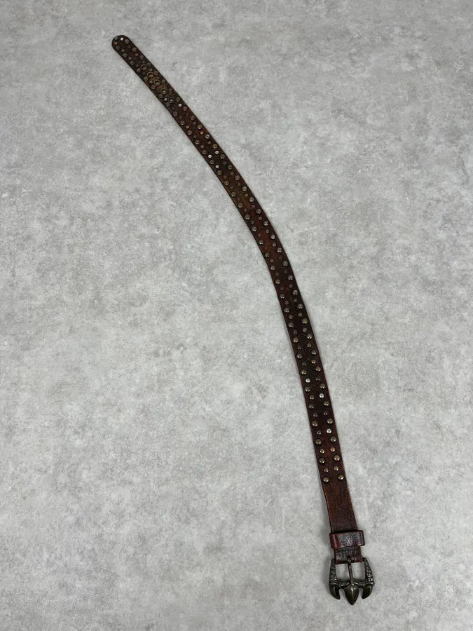 2000s Cavalli Dragon Claw Buckle Brown Studded Leather Belt KIbEvVb 7