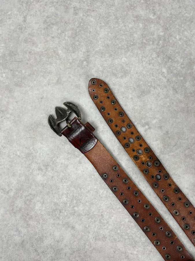 2000s Cavalli Dragon Claw Buckle Brown Studded Leather Belt KIbEvVb 4