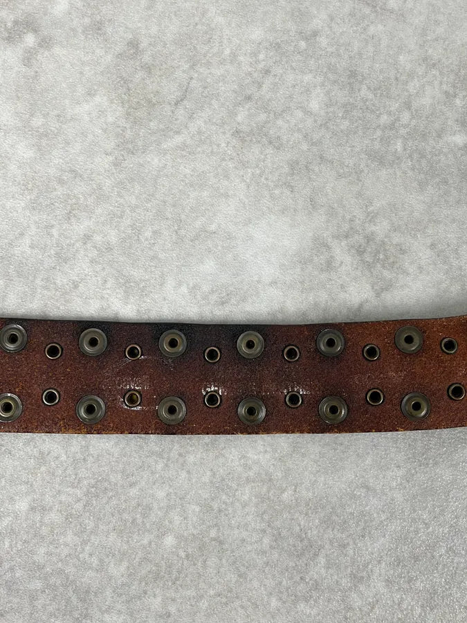 2000s Cavalli Dragon Claw Buckle Brown Studded Leather Belt KIbEvVb 6