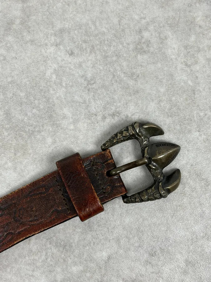 2000s Cavalli Dragon Claw Buckle Brown Studded Leather Belt KIbEvVb 5