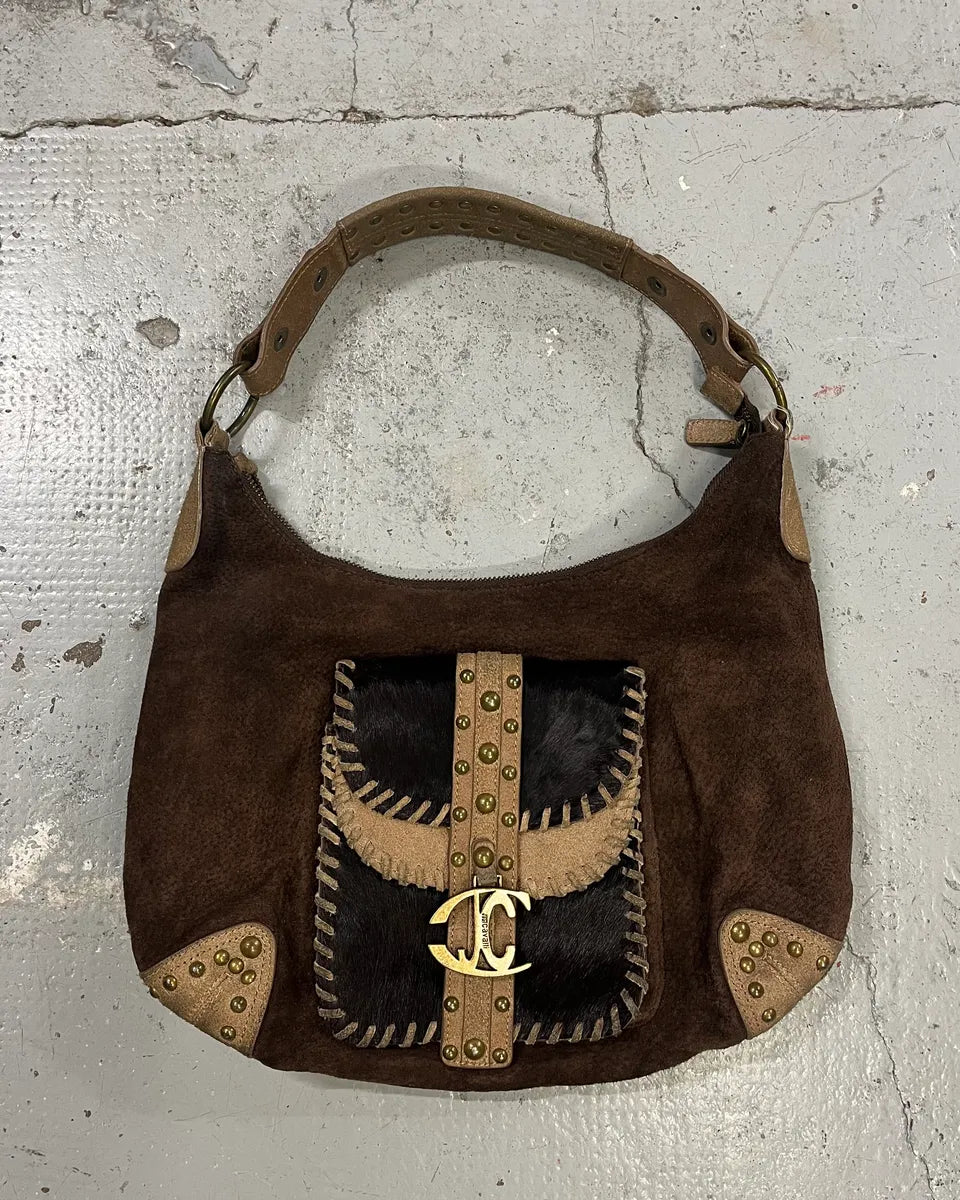 2000s Cavalli Brown Suede Leather & Fur Handle Bag dODqZcV 0
