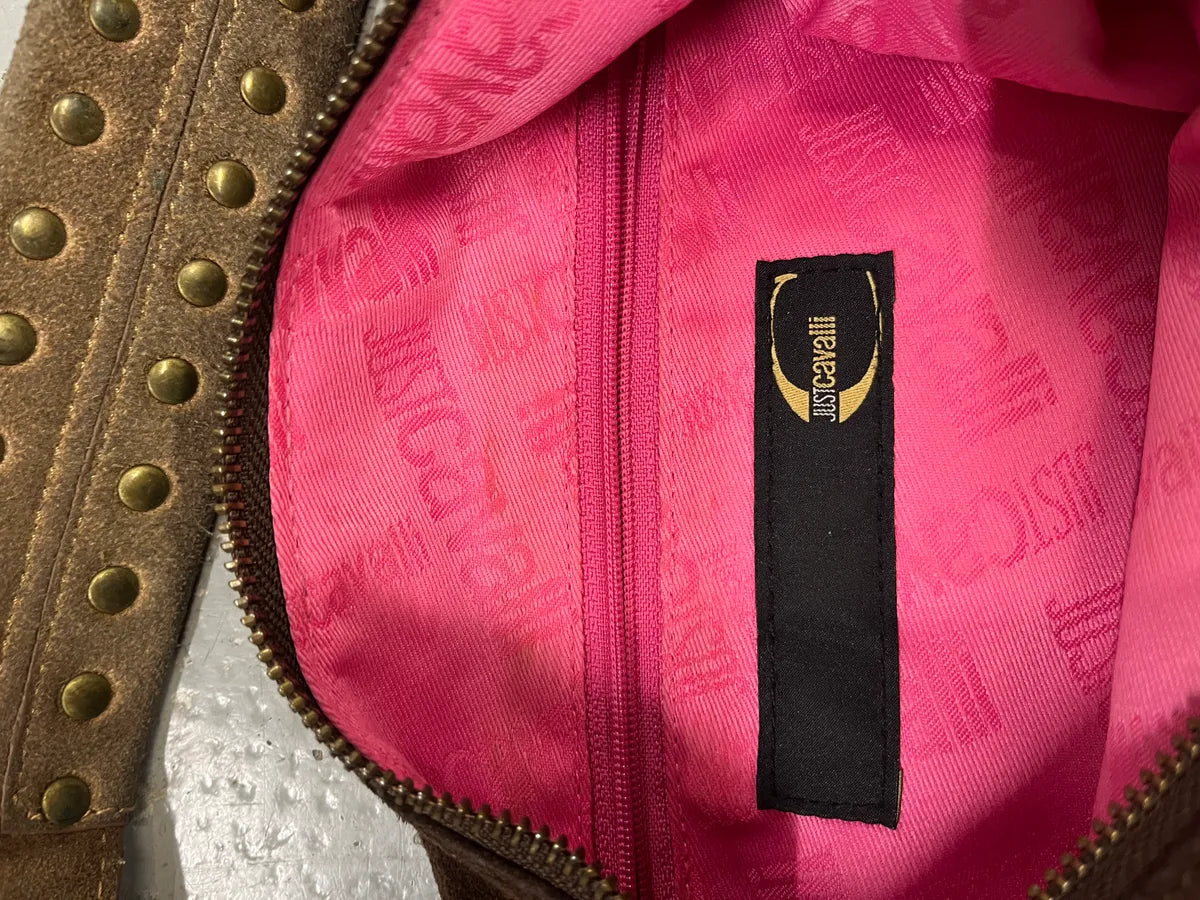 2000s Cavalli Brown Suede Leather & Fur Handle Bag dODqZcV 9