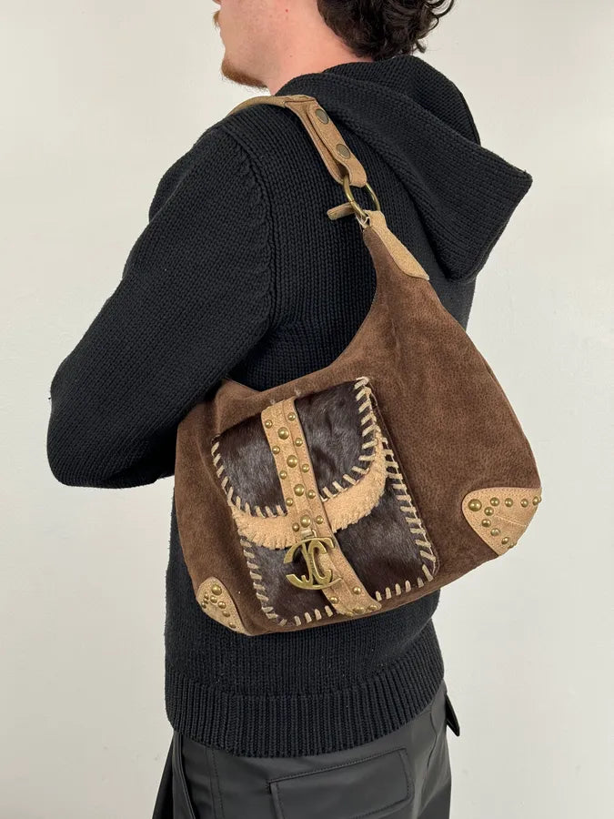 AW2008 Cavalli Brown Suede Leather Handle Bag syXAvaX 1