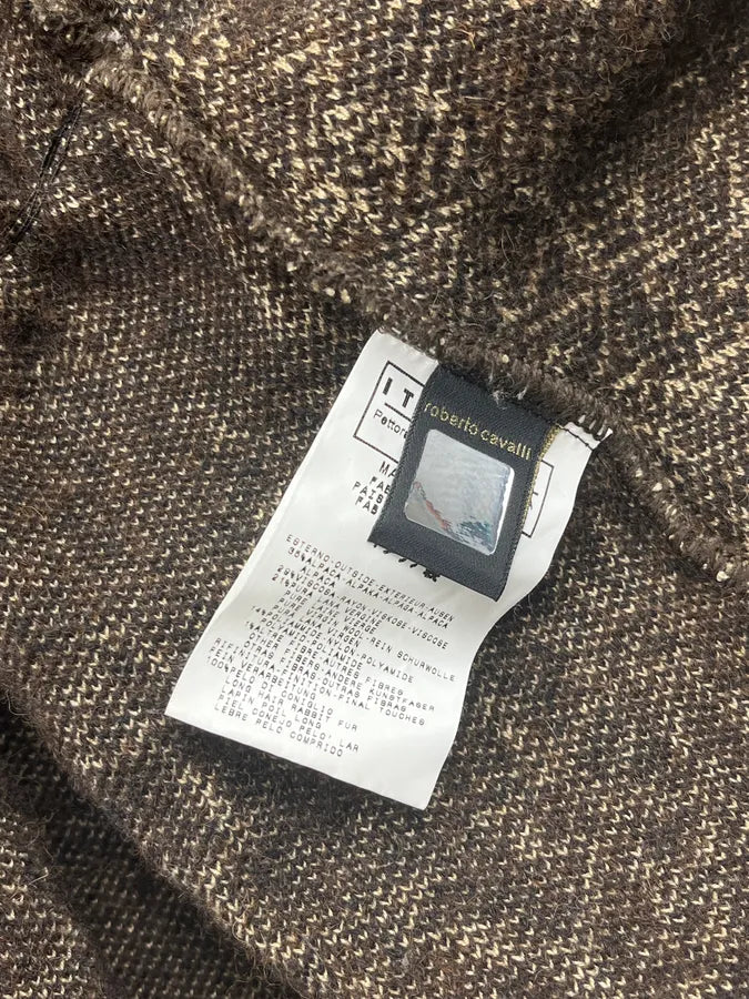 2000s Cavalli Brown Wool Alpaca Floral Removable Fur Collar Cardigan ReRgHiC 13