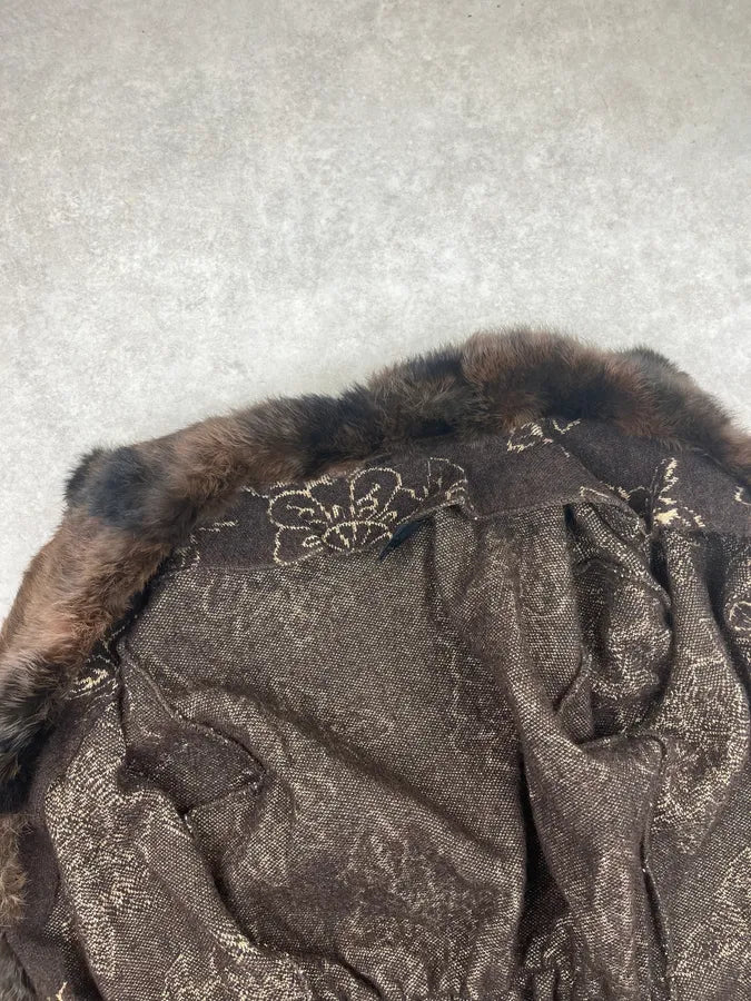 2000s Cavalli Brown Wool Alpaca Floral Removable Fur Collar Cardigan ReRgHiC 7