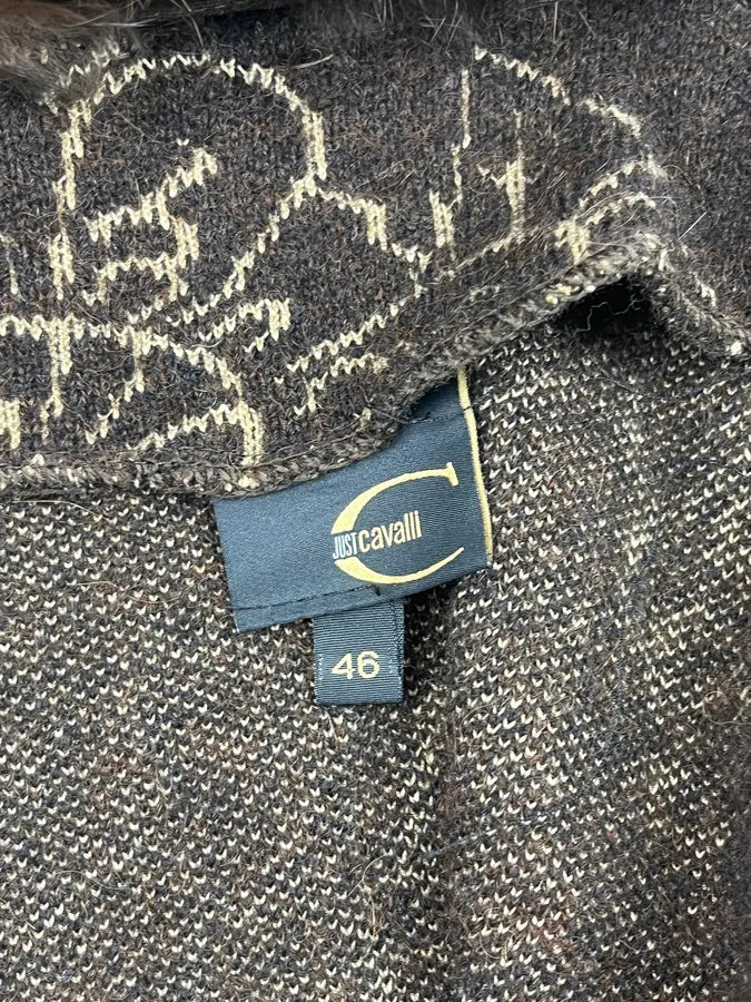 2000s Cavalli Brown Wool Alpaca Floral Removable Fur Collar Cardigan ReRgHiC 12