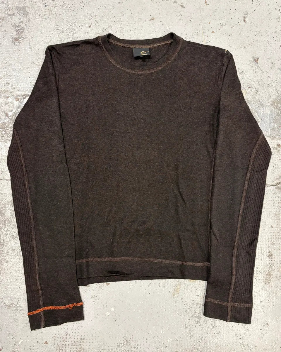 2000s Cavalli Brown Wool Contrast Stitch Sweater tFfAagK 0