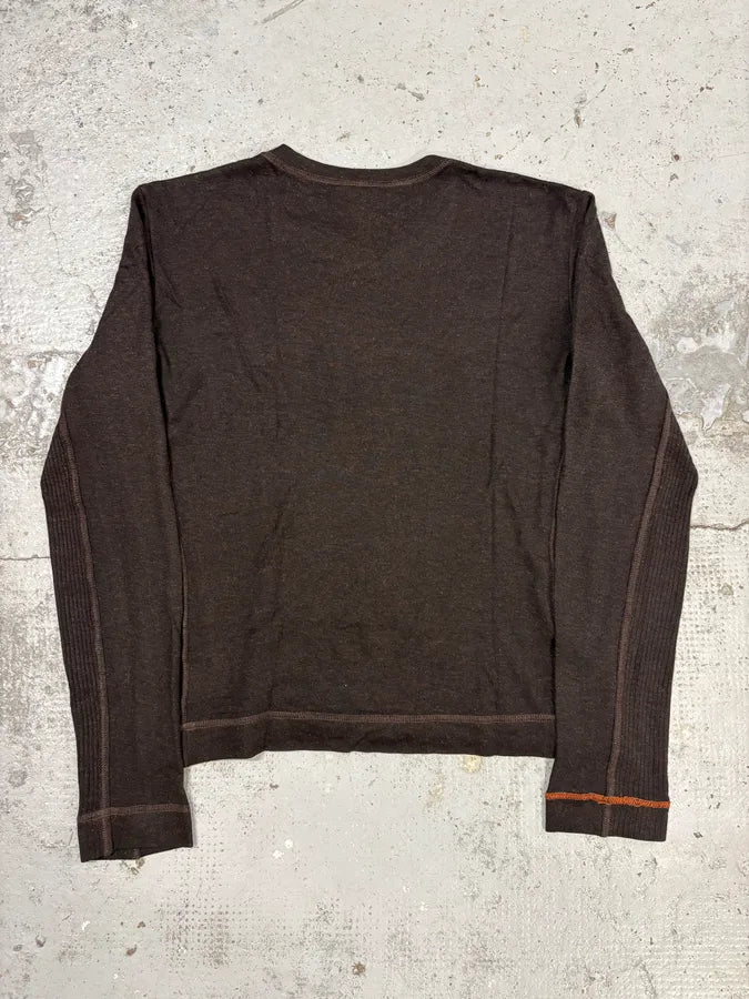 2000s Cavalli Brown Wool Contrast Stitch Sweater tFfAagK 5