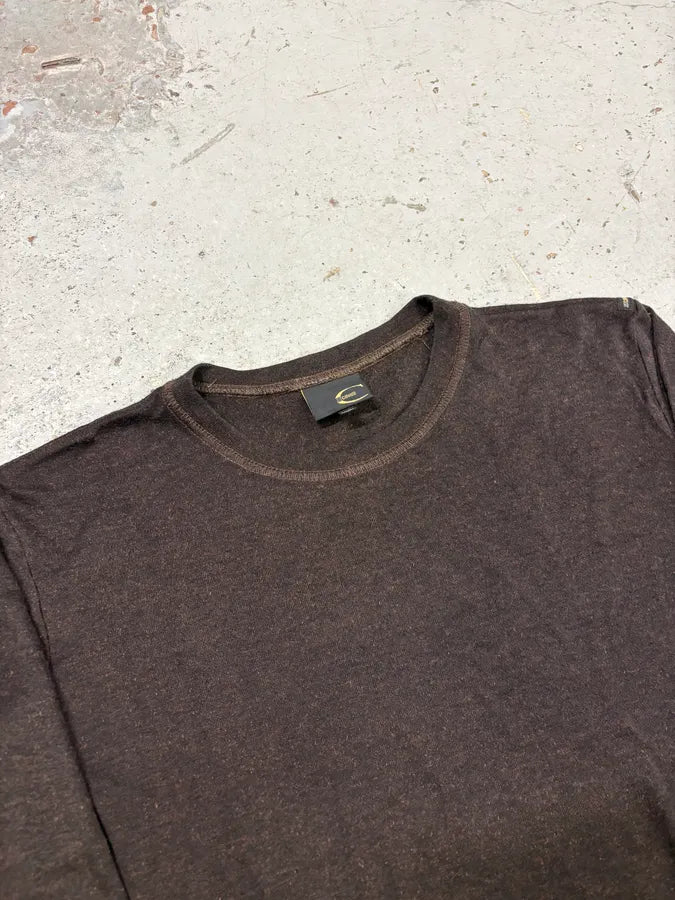 2000s Cavalli Brown Wool Contrast Stitch Sweater tFfAagK 4