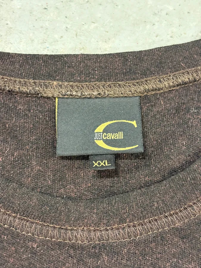 2000s Cavalli Brown Wool Contrast Stitch Sweater tFfAagK 7