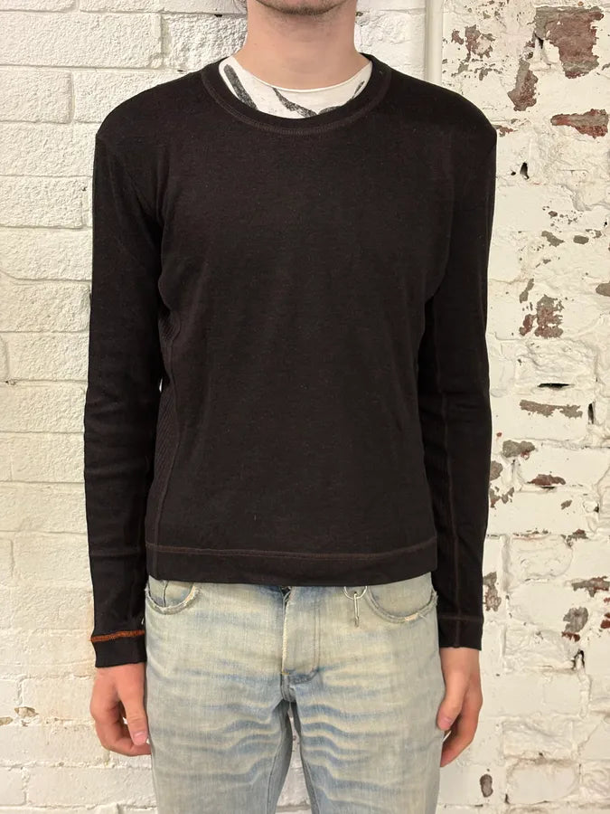 2000s Cavalli Brown Wool Contrast Stitch Sweater tFfAagK 1