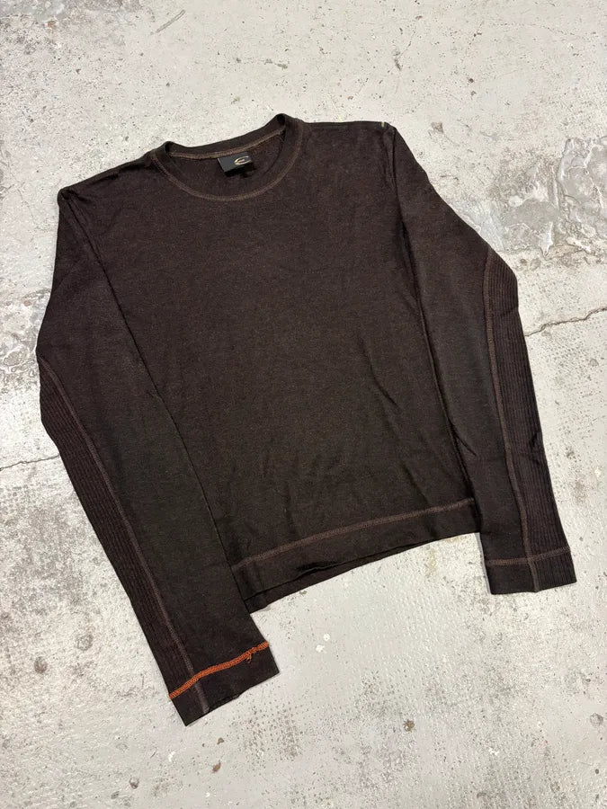 2000s Cavalli Brown Wool Contrast Stitch Sweater tFfAagK 3