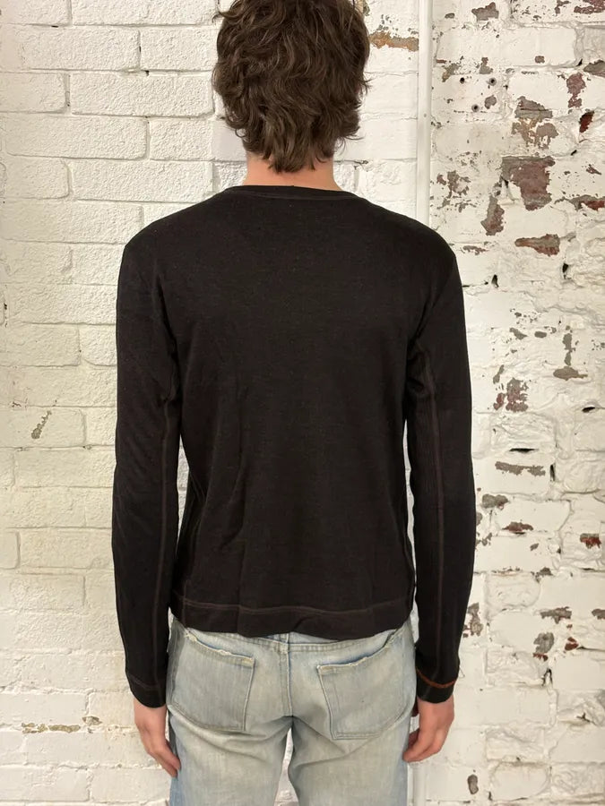 2000s Cavalli Brown Wool Contrast Stitch Sweater tFfAagK 2
