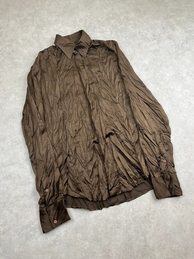 2000s Cavalli Brown Wrinkled Shirt ncAPWHl 5