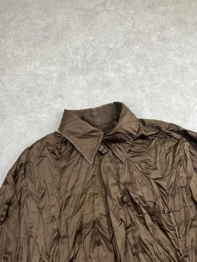2000s Cavalli Brown Wrinkled Shirt ncAPWHl 4