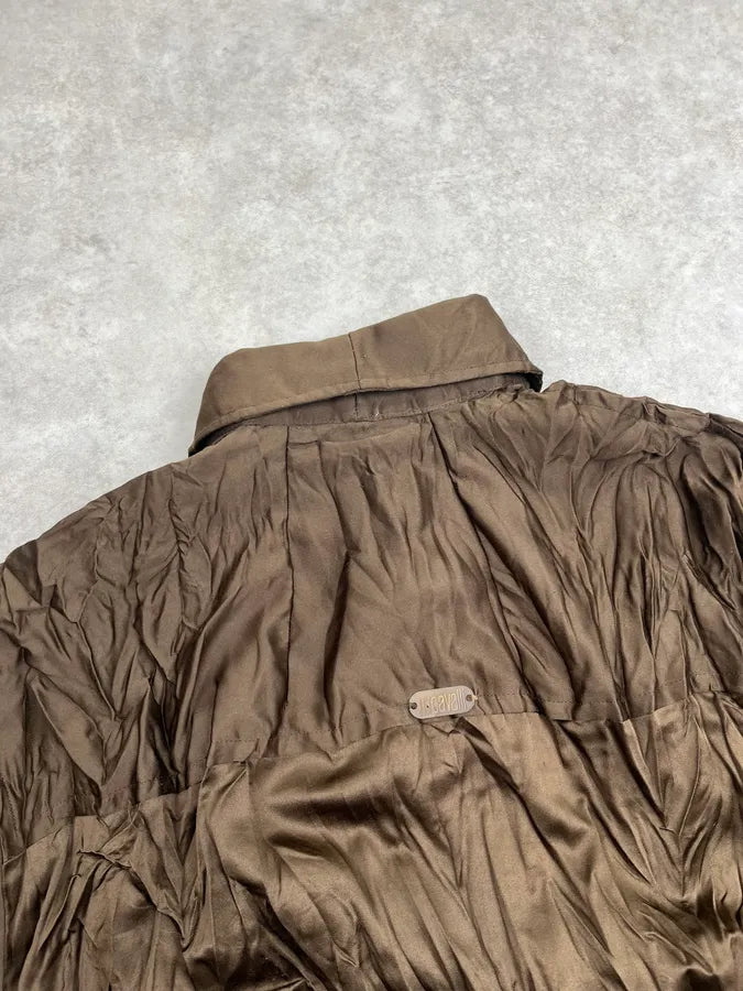 2000s Cavalli Brown Wrinkled Shirt ncAPWHl 7