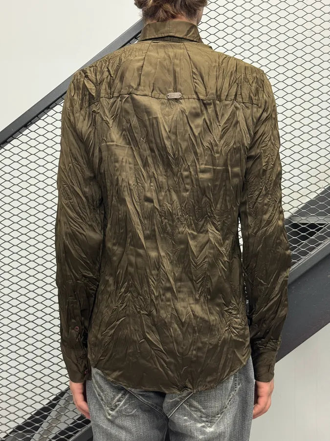 2000s Cavalli Brown Wrinkled Shirt ncAPWHl 2