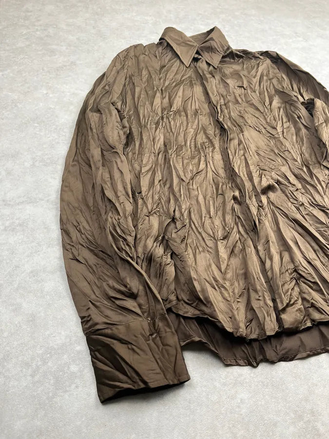 2000s Cavalli Brown Wrinkled Shirt ncAPWHl 3