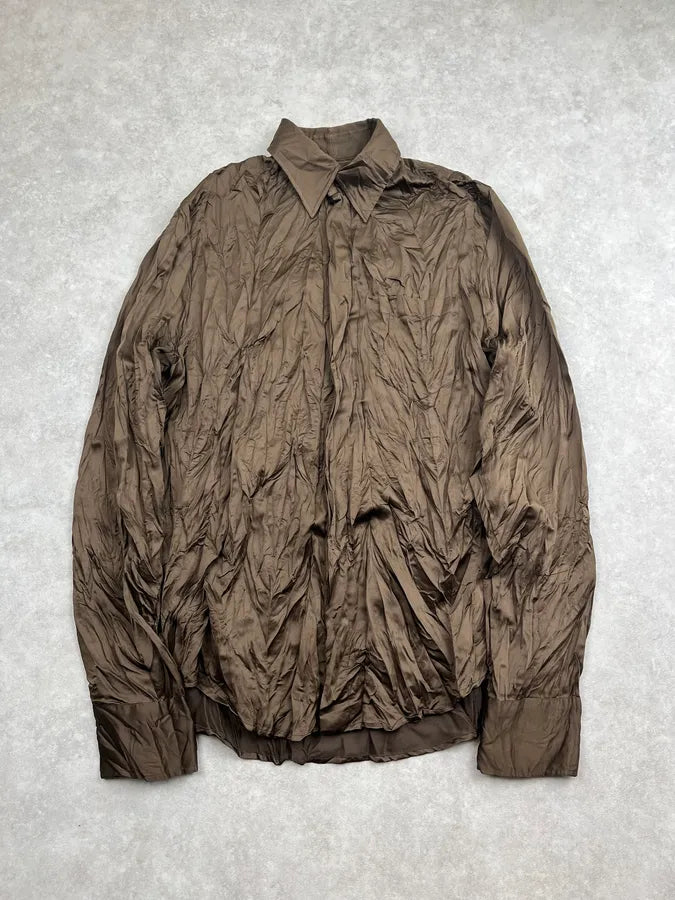 2000s Cavalli Brown Wrinkled Shirt ncAPWHl 0