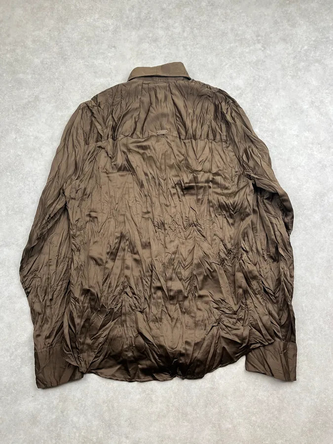 2000s Cavalli Brown Wrinkled Shirt ncAPWHl 6