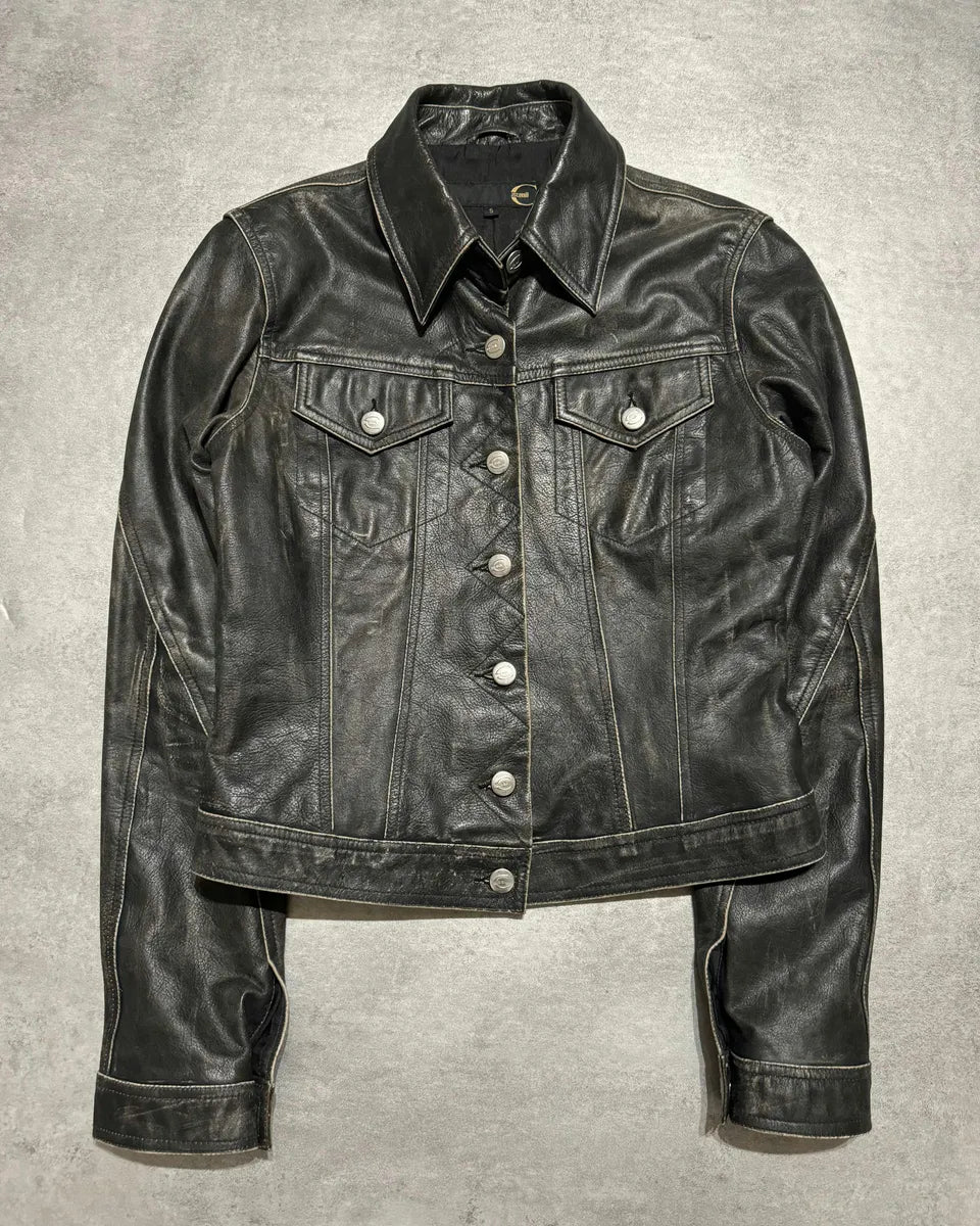 2000s Cavalli Brut Raw Patin Archive Leather Jacket (XS) MYMqscf 0