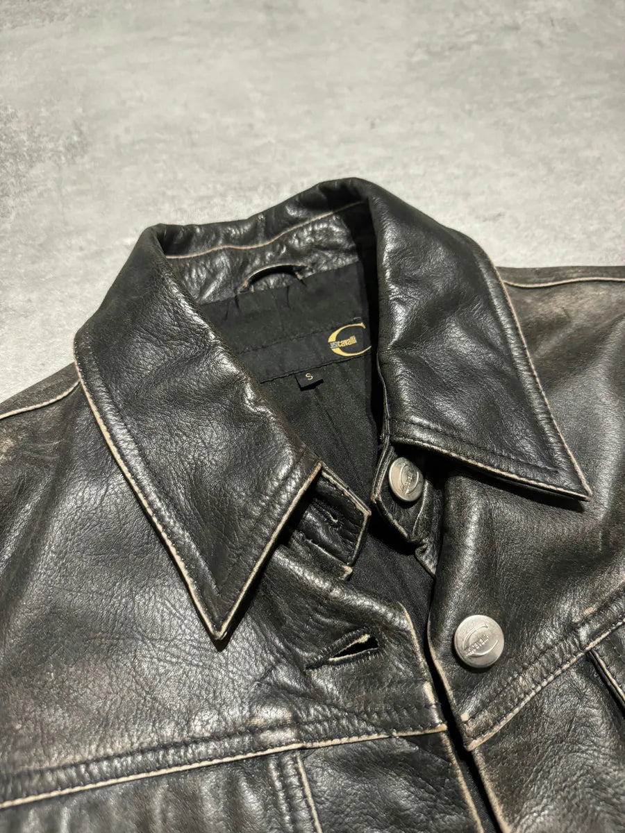 2000s Cavalli Brut Raw Patin Archive Leather Jacket (XS) MYMqscf 1