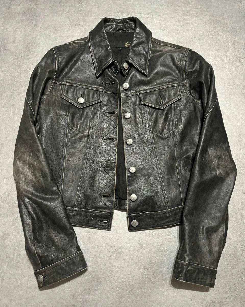 2000s Cavalli Brut Raw Patin Archive Leather Jacket (XS) MYMqscf 2