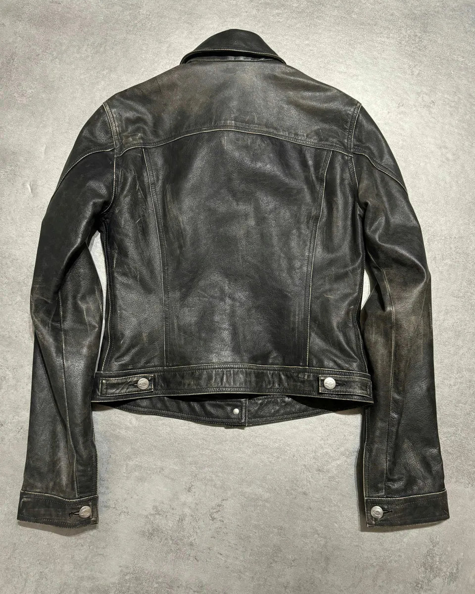 2000s Cavalli Brut Raw Patin Archive Leather Jacket (XS) MYMqscf 3