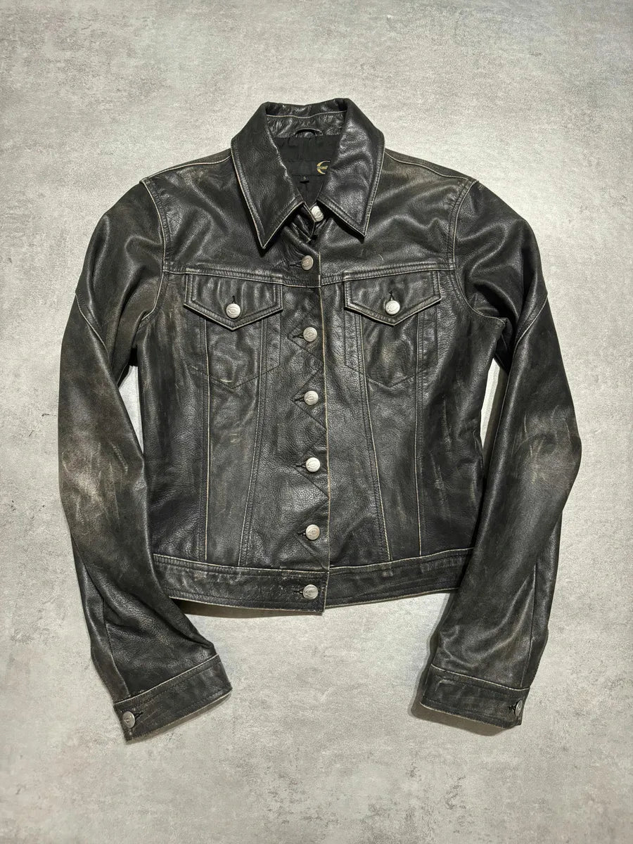 2000s Cavalli Brut Raw Patin Archive Leather Jacket (XS) MYMqscf 5