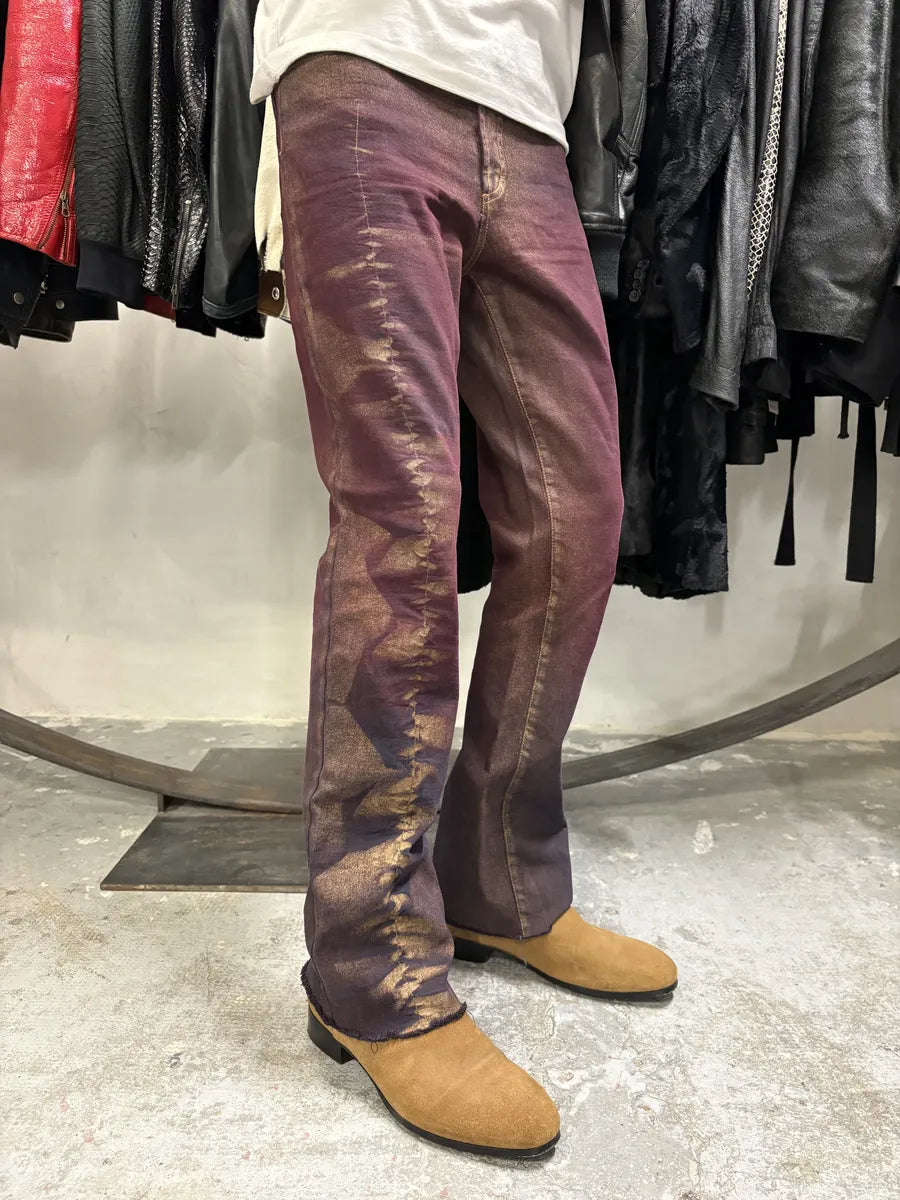 2000s Cavalli Burgundy Eroded Gold Pants (M) CgxOSwS 1