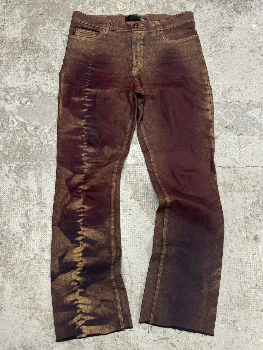 2000s Cavalli Burgundy Eroded Gold Pants (M) CgxOSwS 3