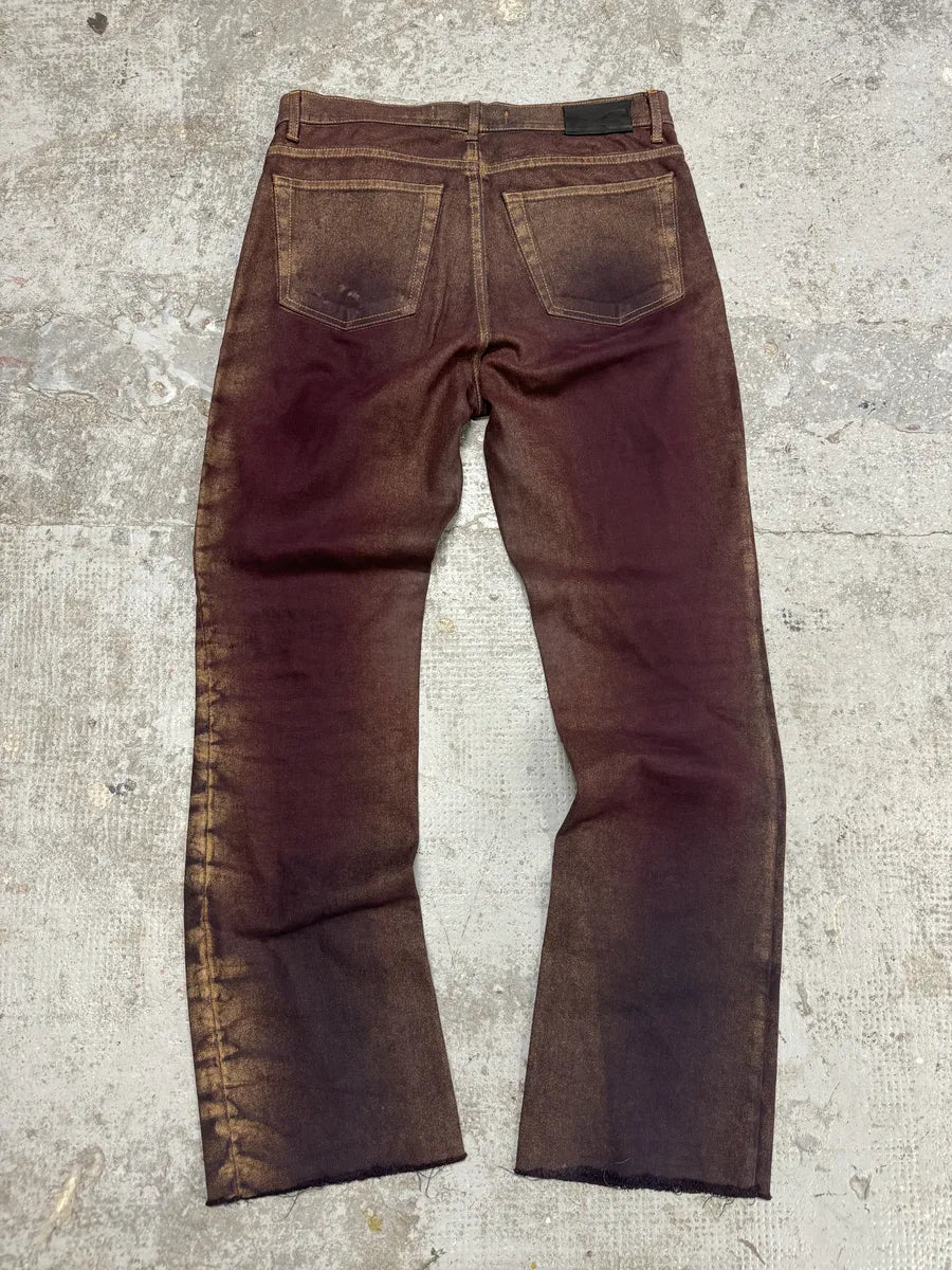 2000s Cavalli Burgundy Eroded Gold Pants (M) CgxOSwS 4